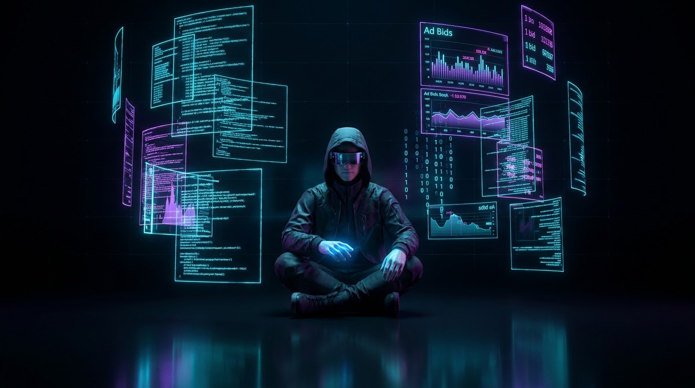 Inner Void Walker Operative Meditating in Digital Telemetry Stream